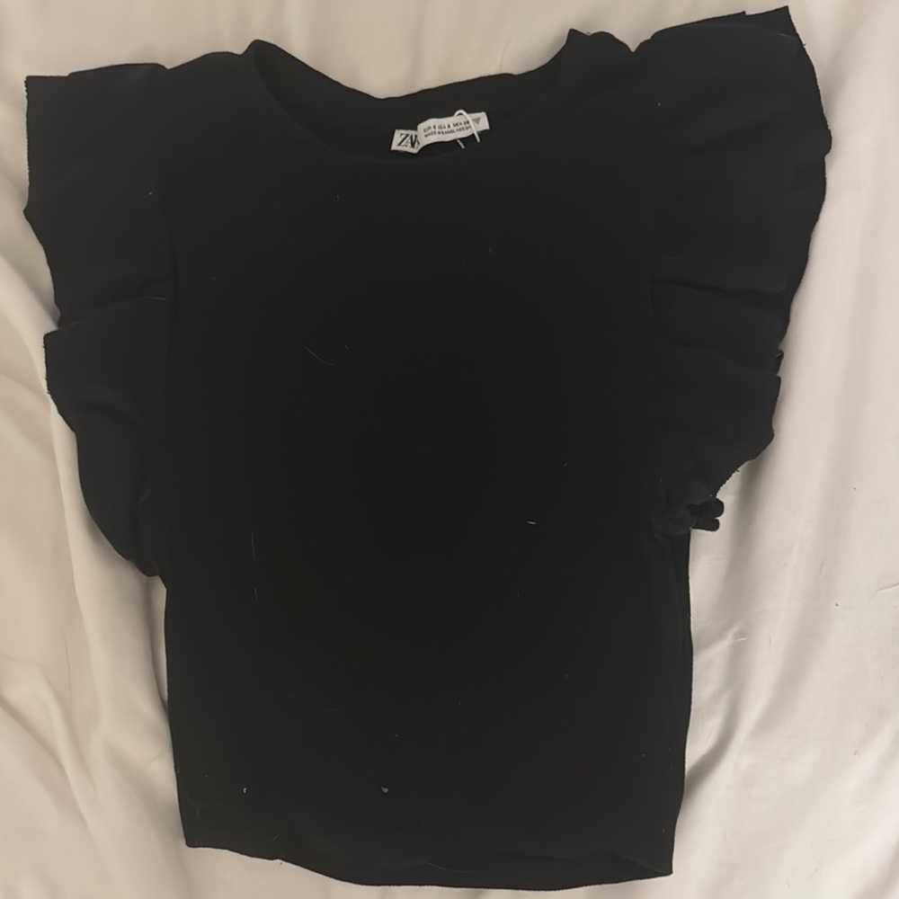 Zara Black Top with Ruffle Sleeves